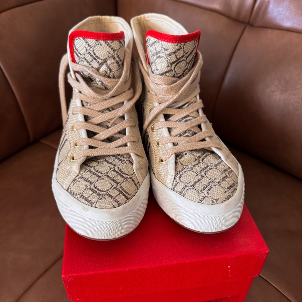 Carolina Herrera Tan and Red Fashion Sneakers - Authentic